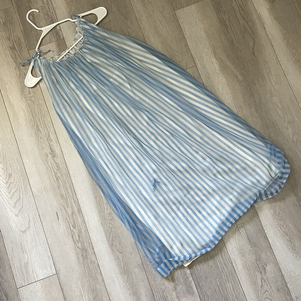 Saks Fifth Avenue Dress stripe chemise mini womens blue White (medium) vintage